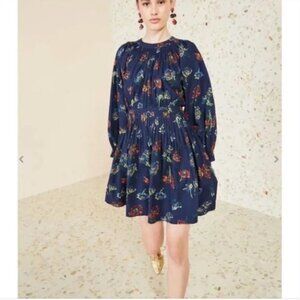 Ulla Johnson Navy Floral Long Sleeve Mini Dress